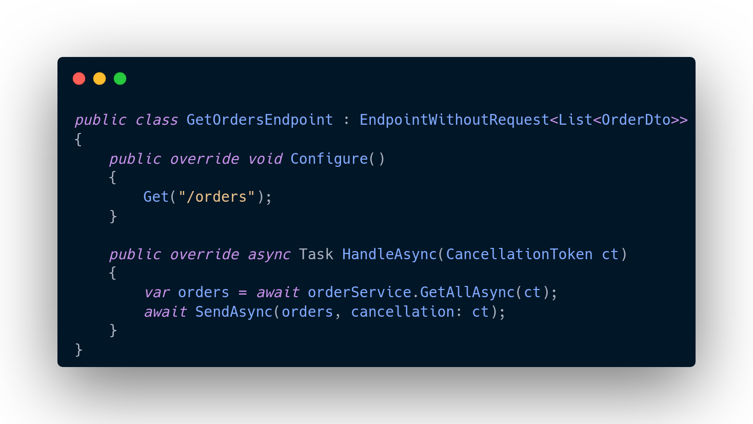 Fastendpoints Endpoint Class Handling Get /Orders