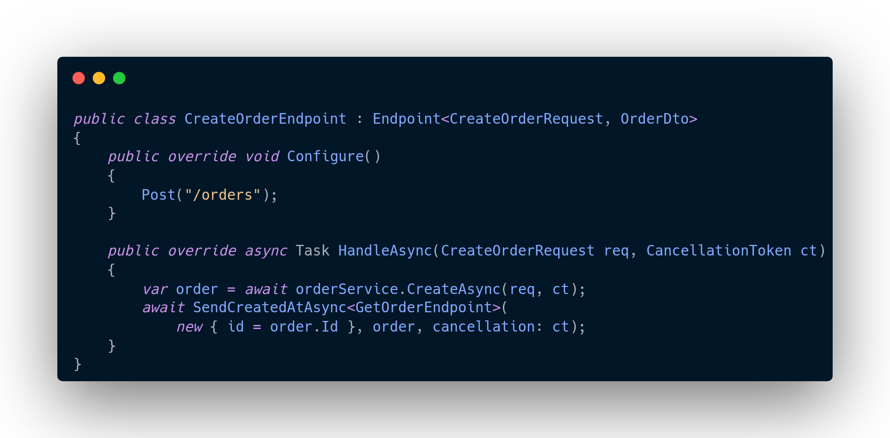Fastendpoints Endpoint Class Handling Post /Orders