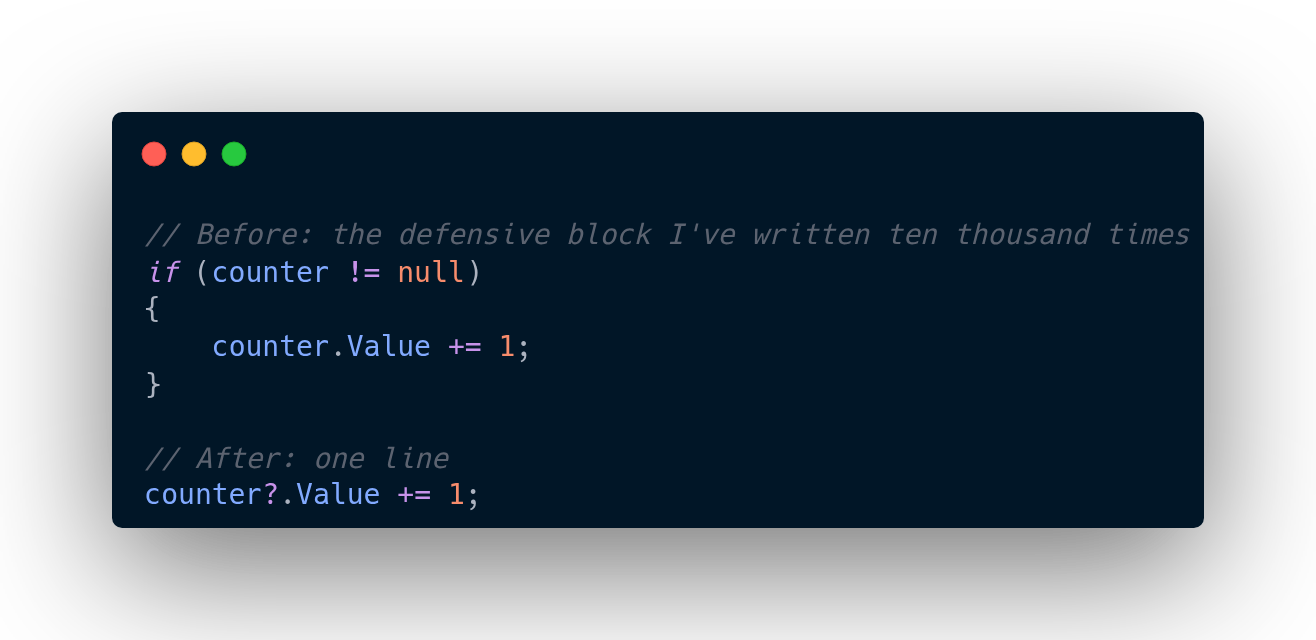 The C# 14 Feature I'Ll Actually Use Every Day 5 Null-Conditional Assignment With The ?. Operator