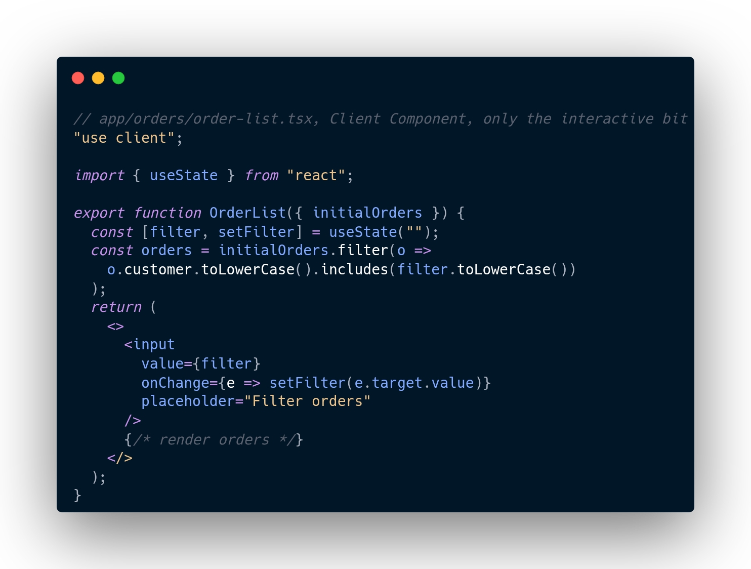 Next.js Client Component For The Interactive Order List